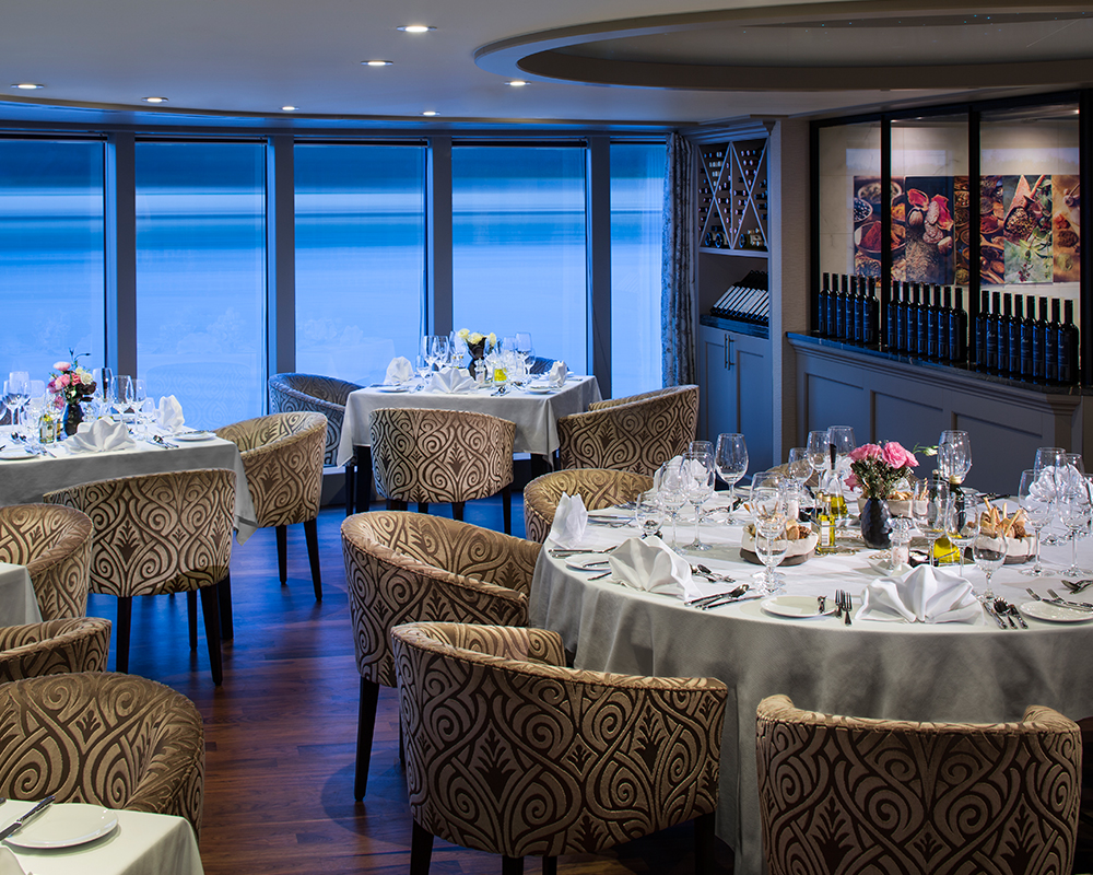 Tables set for dinner aboard AmaDante